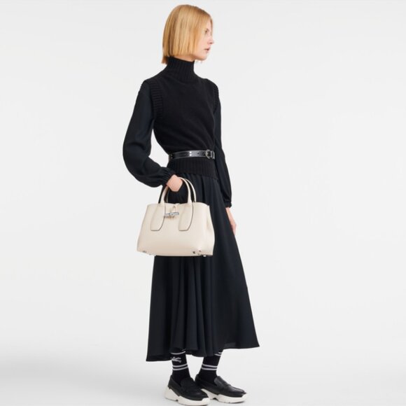 NWT LONGCHAMP ROSEAU M HANDBAG Ecru Leather - Picture 2 of 10